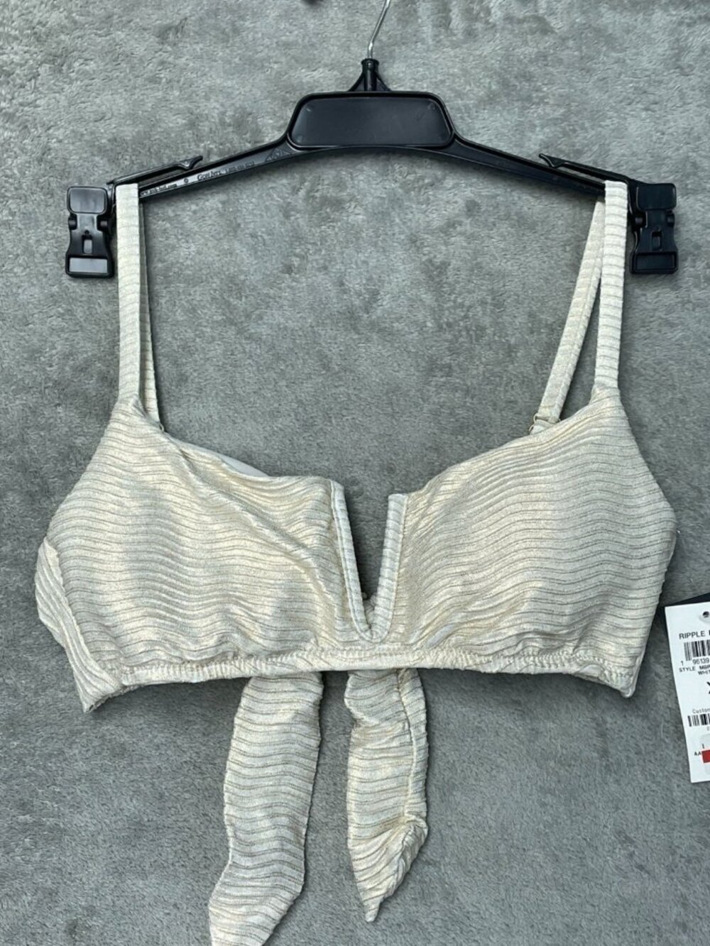 Bar III Women's XS Ripple Effect Women's Tie-Back  Bikini Top White/Gold K1299